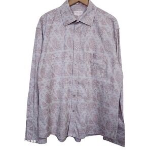 Bruno Conte Paisley Dress Shirt 17.5 34/35 Tan Jacquard Long Sleeve Button Up